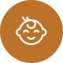 Baby face icon on brown circle